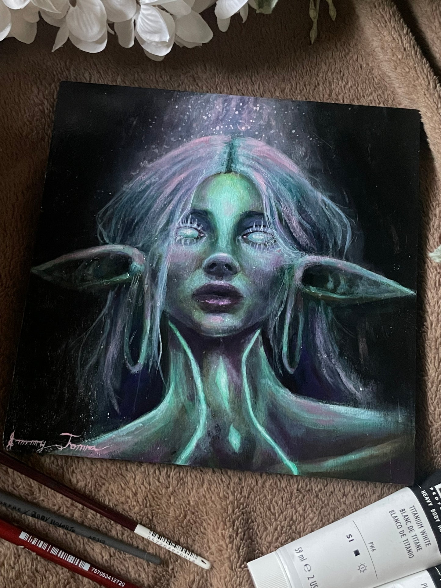 Moon Mist Original Wood Canvas Painting